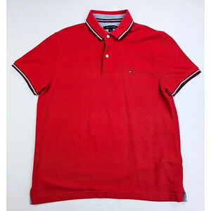 Tommy Hilfiger Size Medium Men's Red Embroideed Chest Logo Short Sleeve Polo